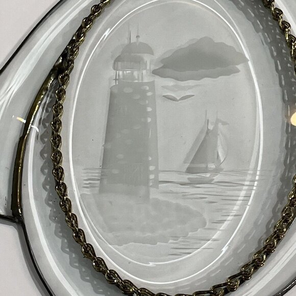 Vintage Clear Etched Lighthouse Sailboat Sea Window Hanging Suncatchers Metal - Picture 11 of 11